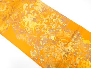 アンティーク　服部織物製　こはく錦　抽象花唐草模様織り出し袋帯（着用可）